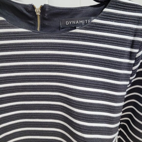 Dynamite Bodycon Striped Long Sleeve Dress B&W - Picture 4 of 6